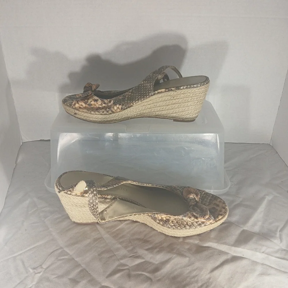 Franco Sarto Cannes Womens‎ Snakeskin Print Espadrille Wedge Sandals Brown 8.5M